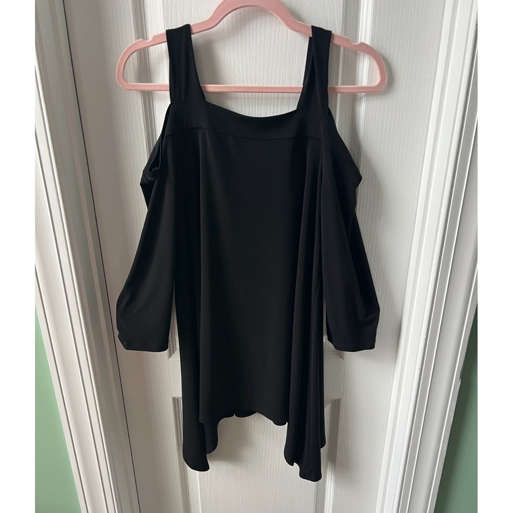 Clara Sun Woo Womens Tunic Top Black Cold Shoulder Shark Bite Hem Size M